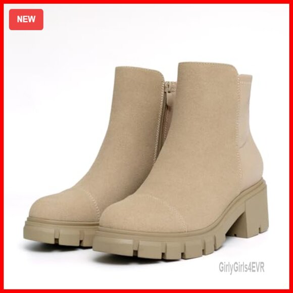 Platform Chelsea Booties with Side Zipper, Chunky Heel, Lug Sole - Picture 3 of 7